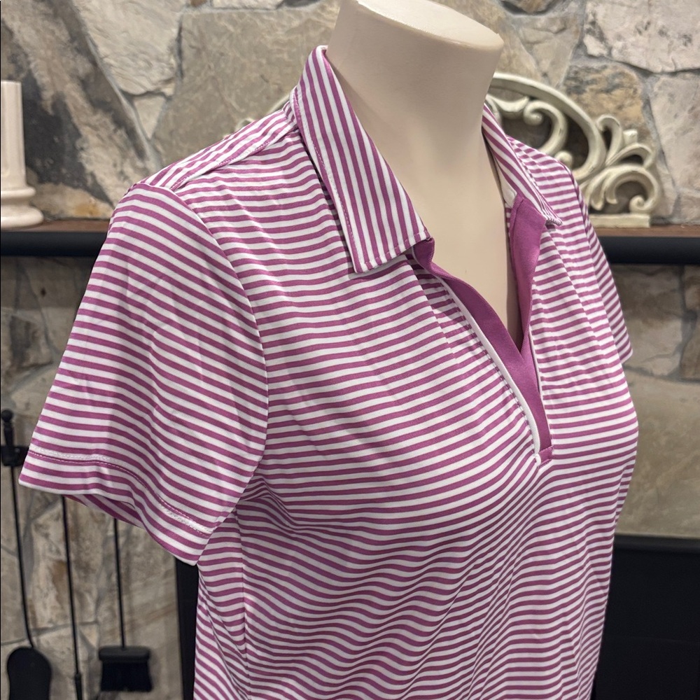 Izod Women's Pink Striped Golf Shirt